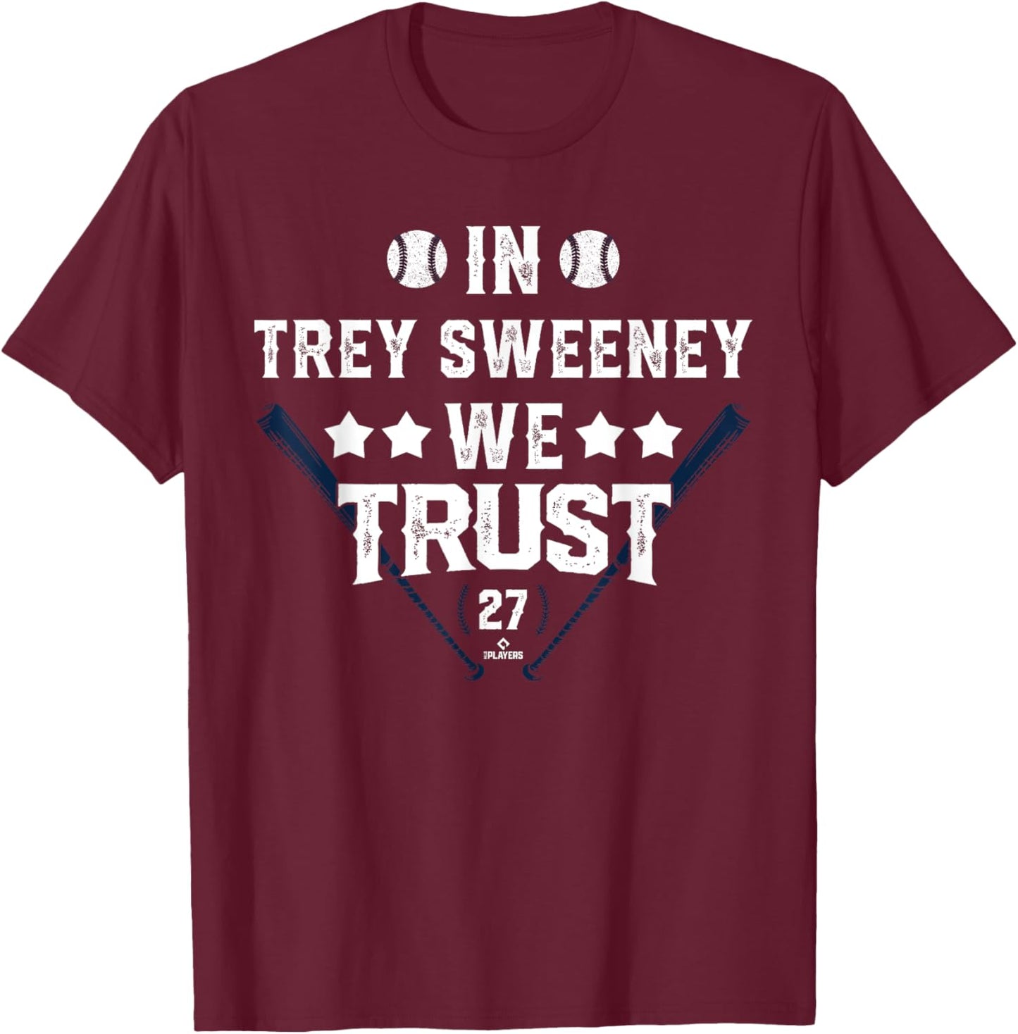 We Trust in Trey Sweeney Detroit Baseball MLBPA T-Shirt - T-Shirt | Maroon