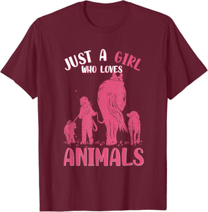 Just A Girl Who Loves Animals, Dogs and Horse T-Shirt - T-Shirt | Maroon