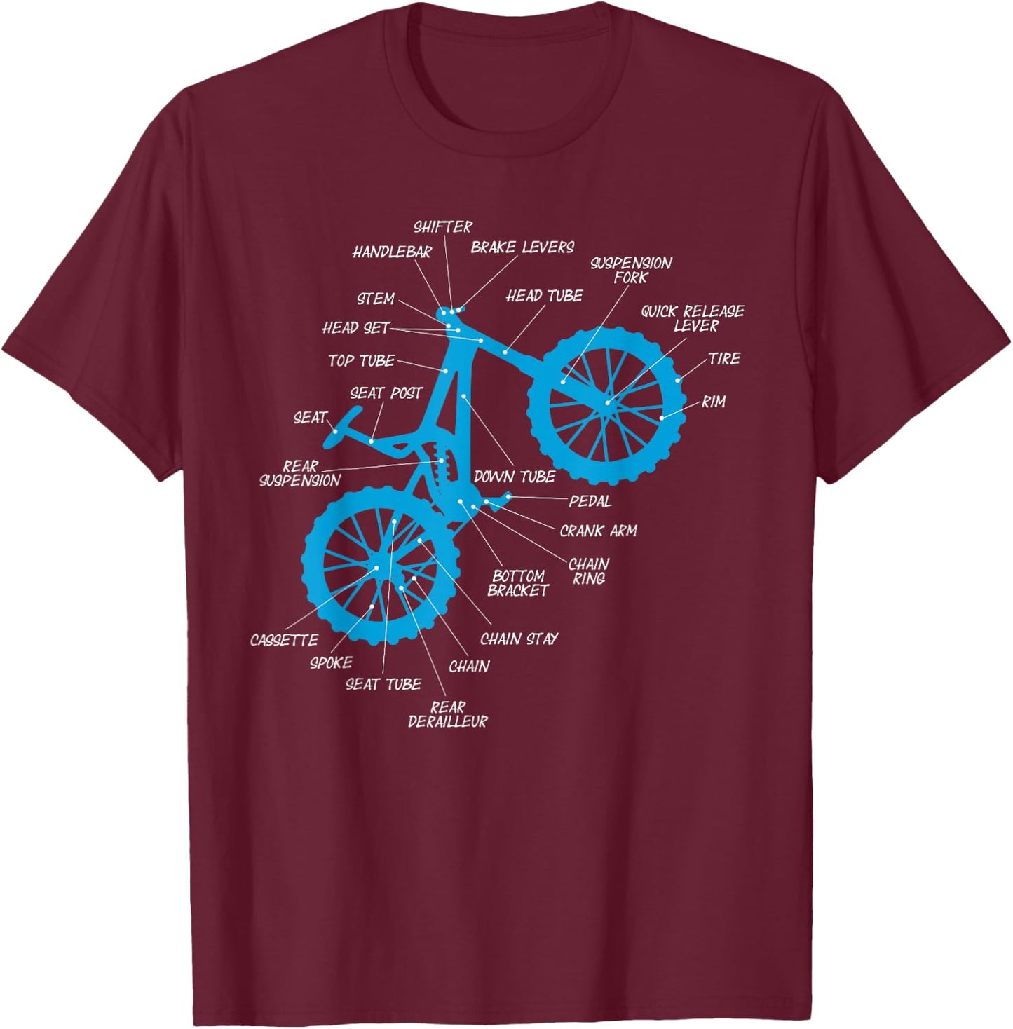 Fully MTB Anatomy - Mountain Bike Parts Cross Cycling T-Shirt - T-Shirt | Maroon