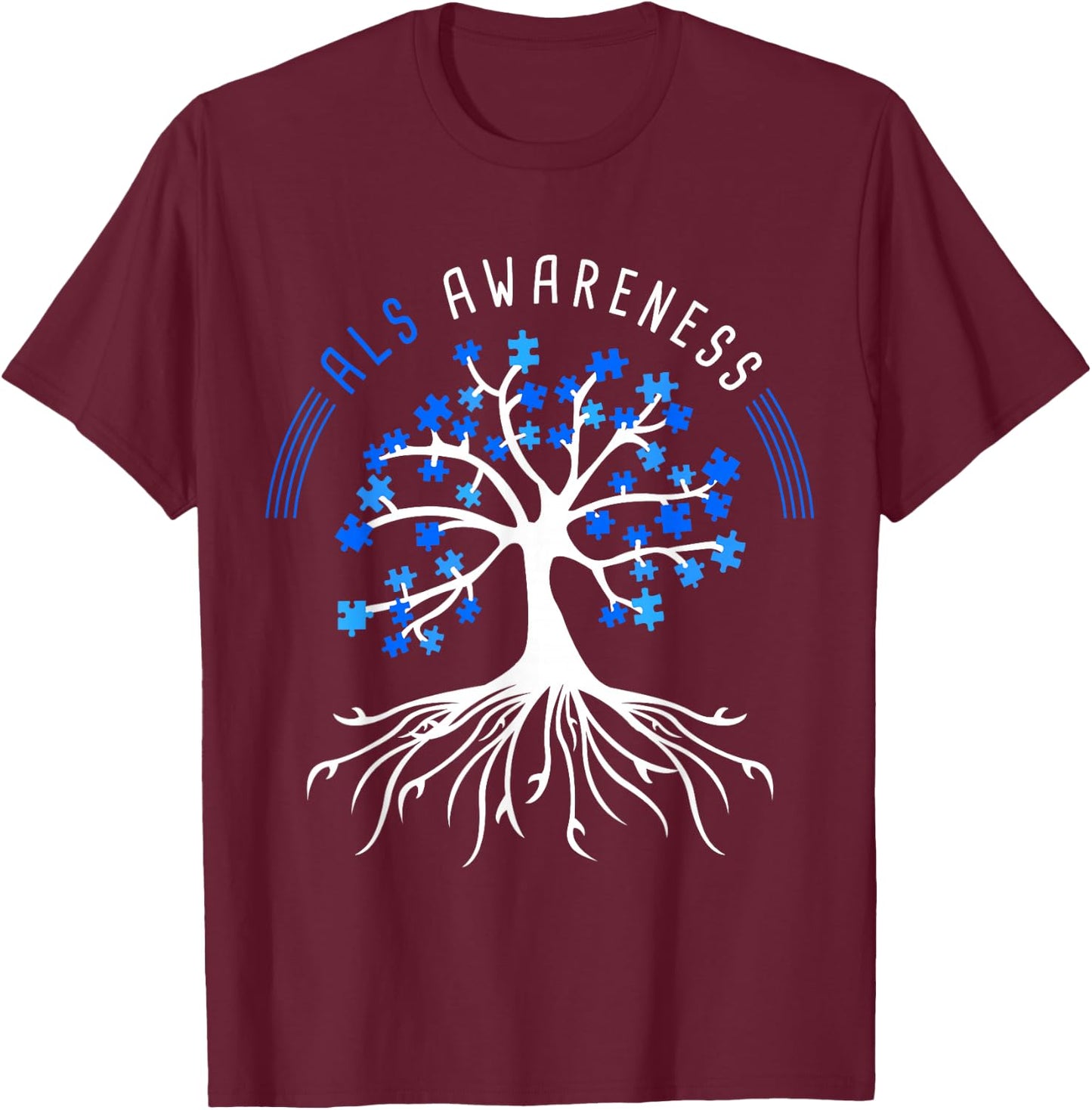 Blue Ribbon ALS Awareness Tree T-Shirt - T-Shirt | Maroon