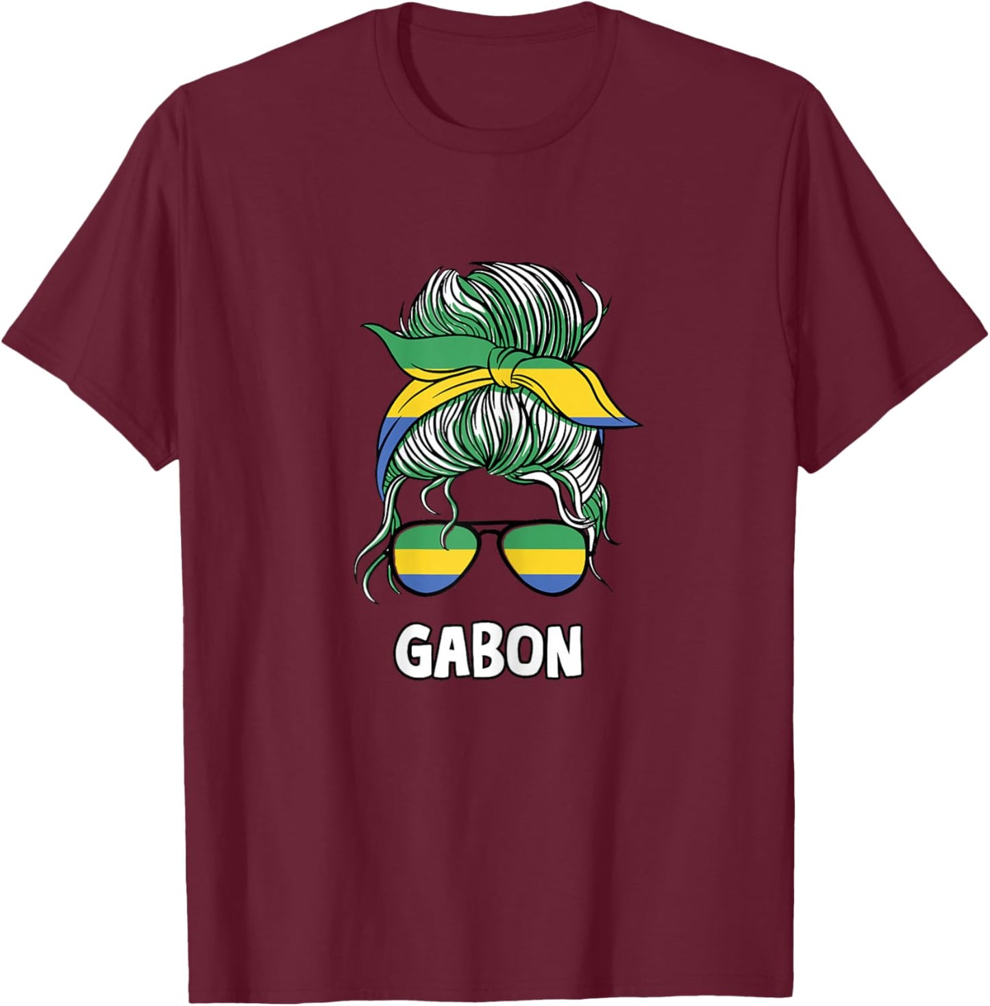 African Flag Gabon Girl , white, Female X-Small T-Shirt - T-Shirt | Maroon
