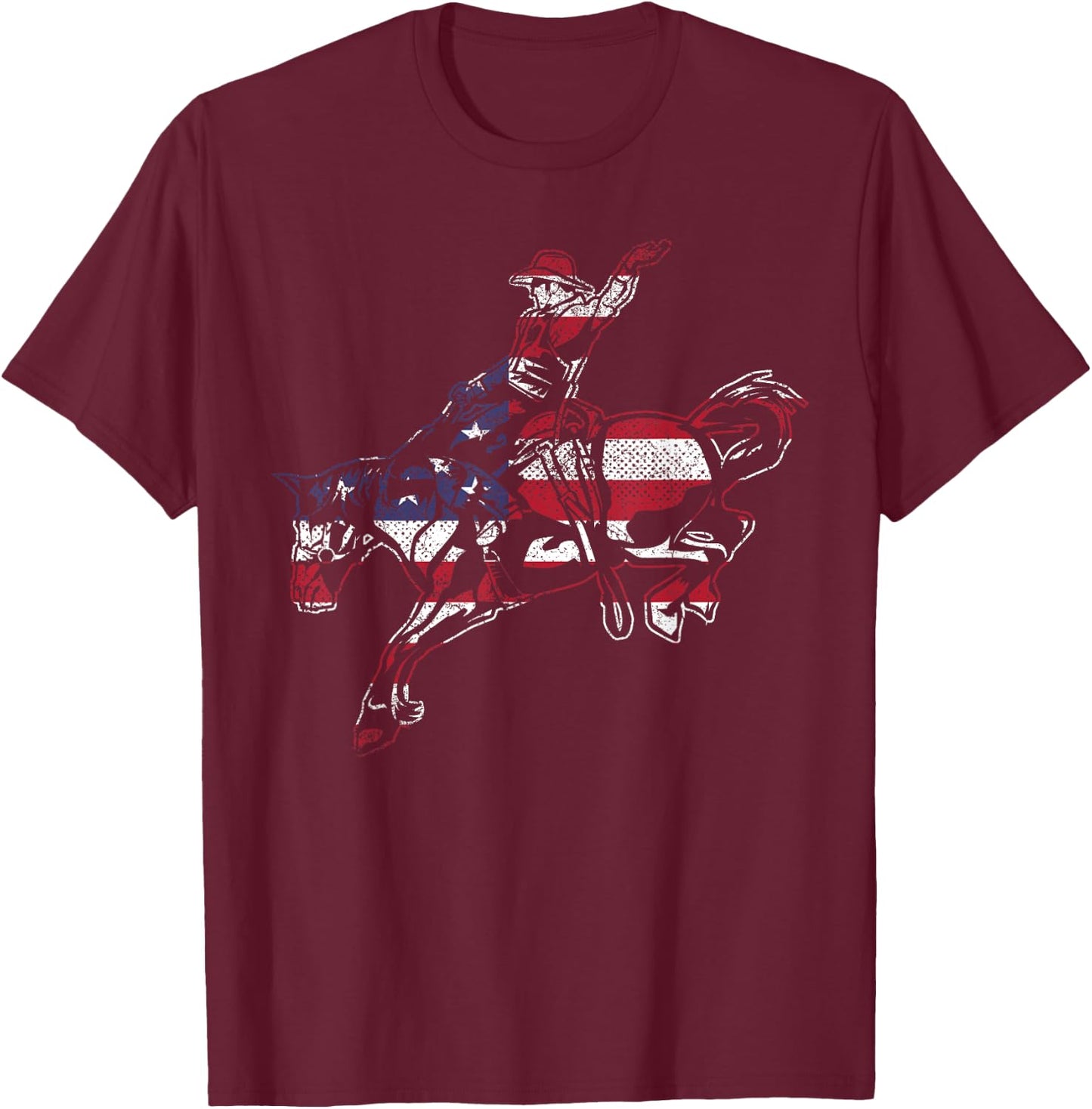 Fourth 4TH of July Horse Cowboy American Flag USA Patriotic T-Shirt - T-Shirt | Maroon