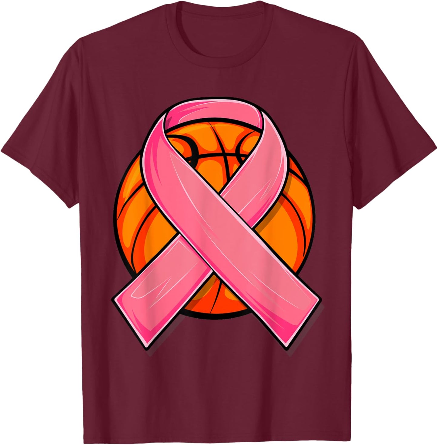 Breast Cancer Awareness Basketball Shirt Pink Cancer Support T-Shirt - T-Shirt | Maroon