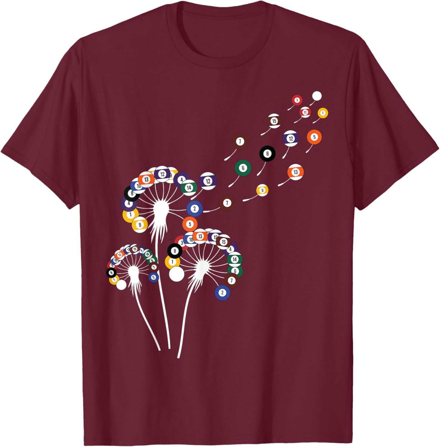 Dandelion Billiard Ball Shirt for Billiard Player Billiards T-Shirt - T-Shirt | Maroon