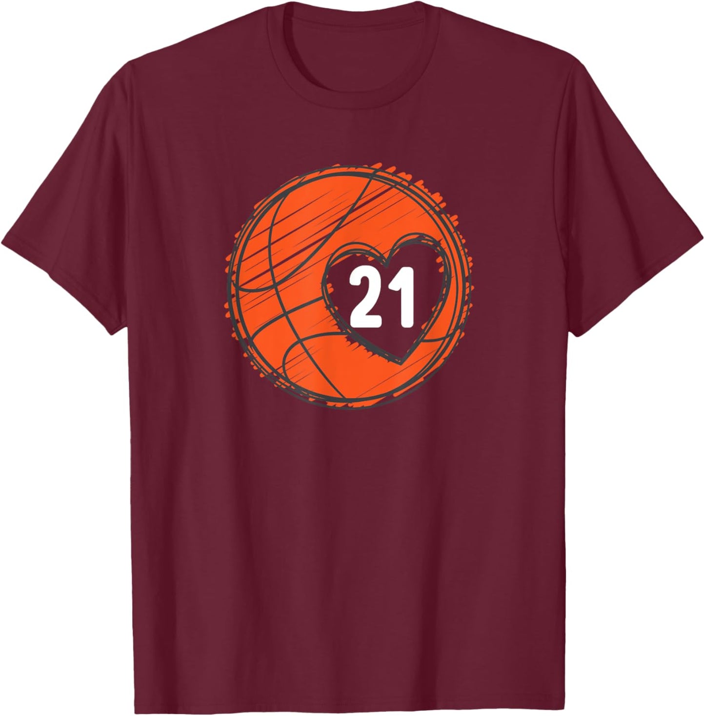 #21 Number 21 - Basketball Graphic Saying Ball Bball Cute T-Shirt - T-Shirt | Maroon