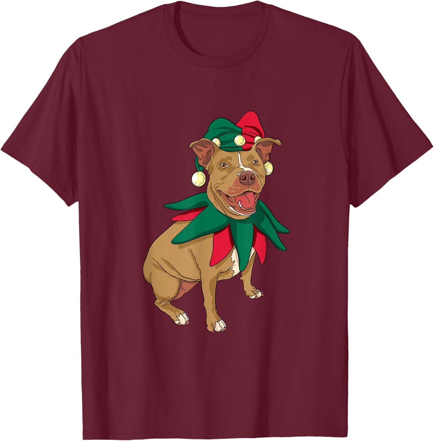 Pitt Bull Christmas Dog Santa Xmas T-Shirt - T-Shirt | Maroon