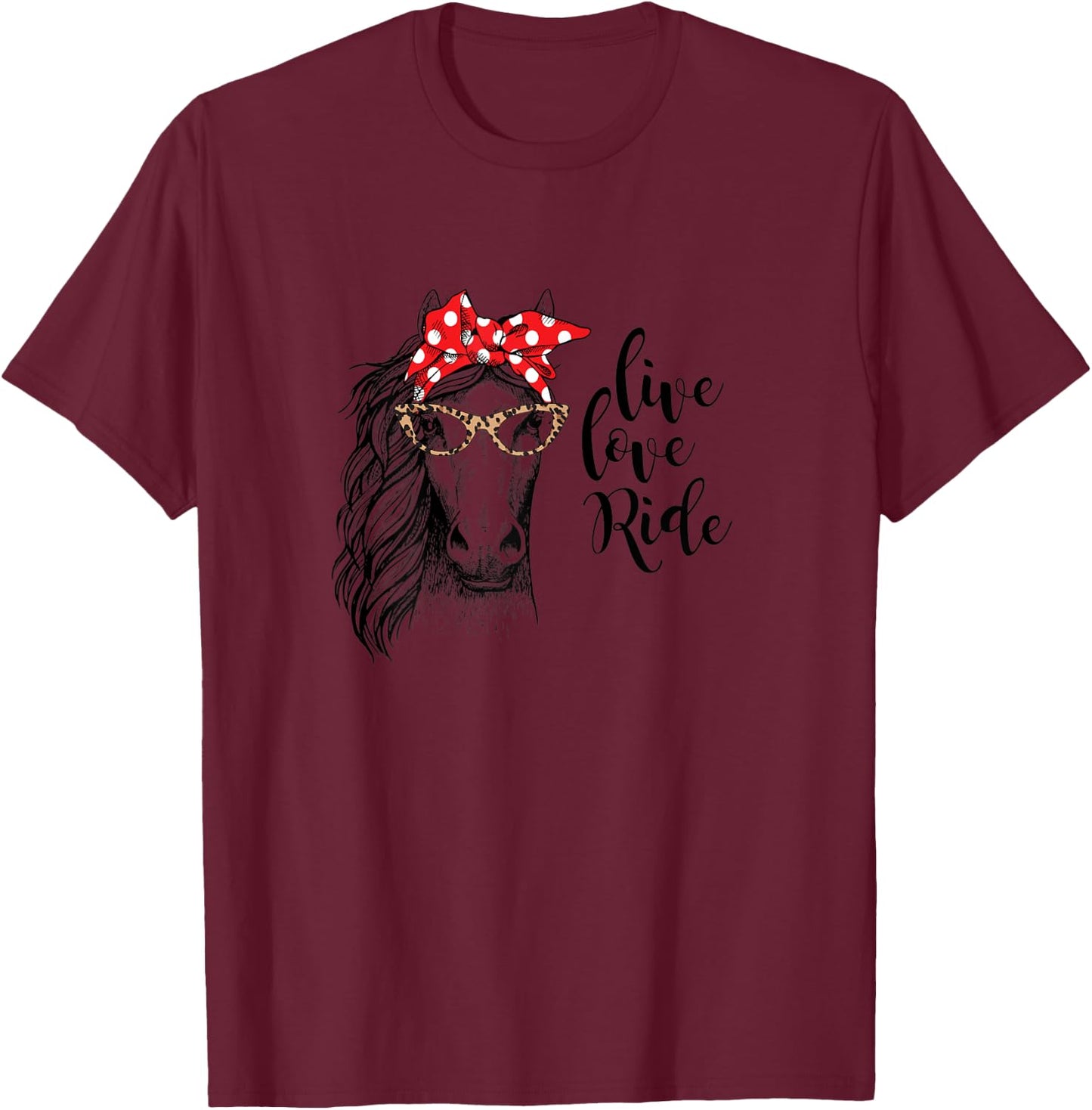Fun Horseback Riding Shirt Live Love Ride Horse with Bow 2XL T-Shirt - T-Shirt | Maroon