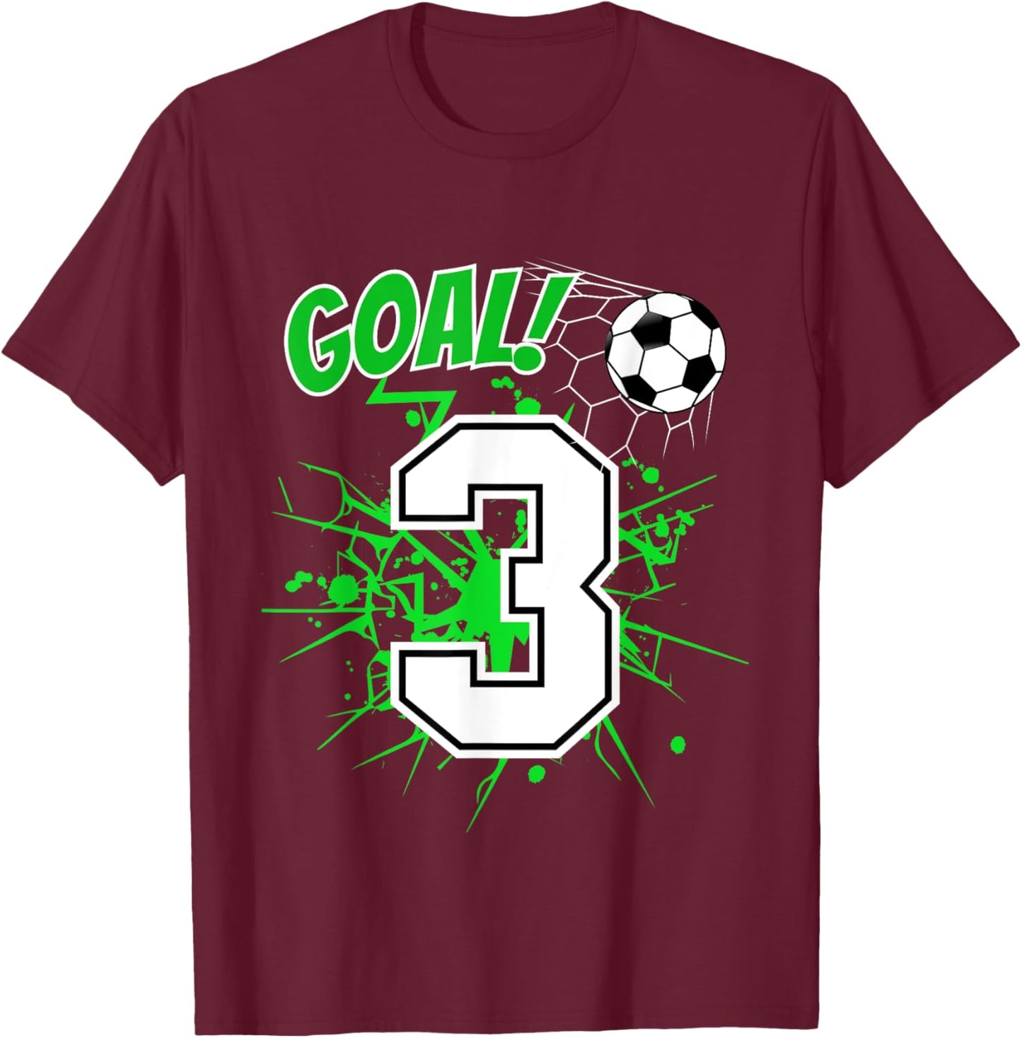Boy 3 Years Old Kids 3rd Soccer Birthday Ball Theme T-Shirt - T-Shirt | Maroon