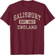 Salisbury England UK Est. Year Athletic Beige Distressed T-Shirt - T-Shirt | Maroon