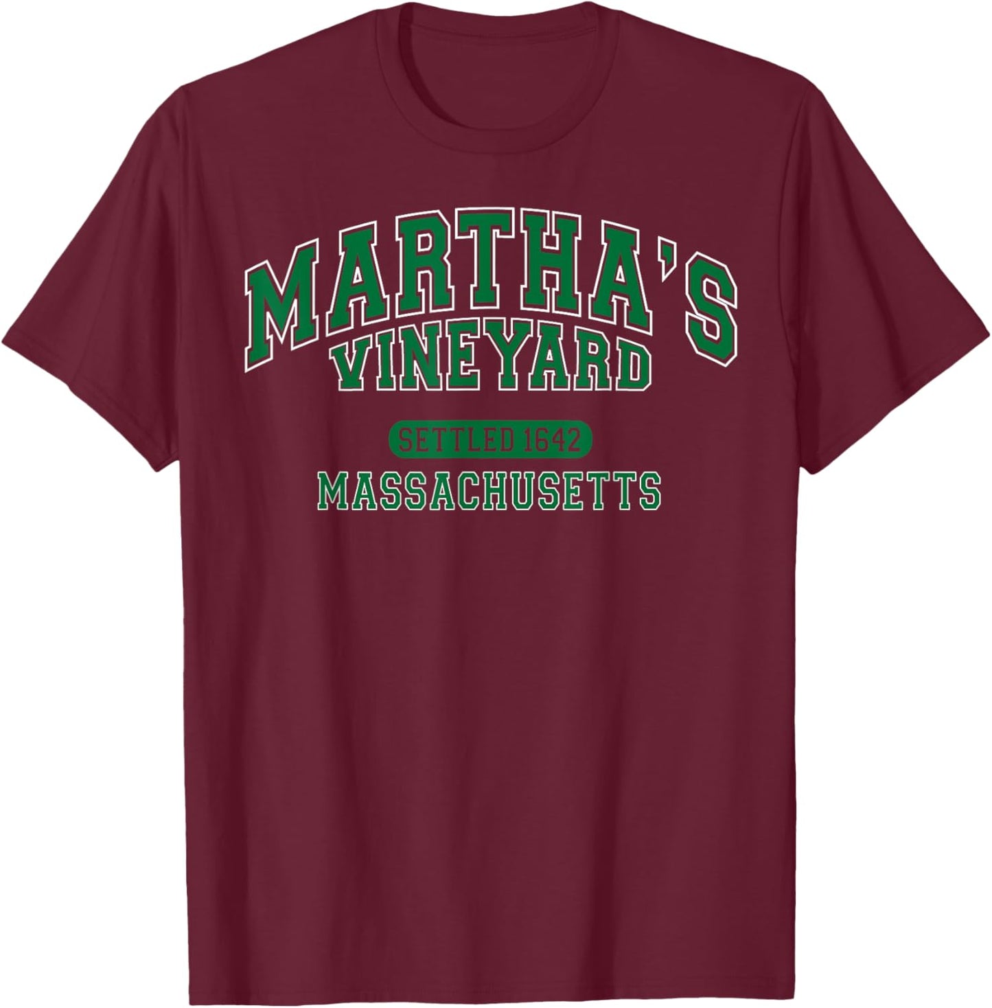 Martha's Vineyard Massachusetts Vintage Sports Green T-Shirt - T-Shirt | Maroon