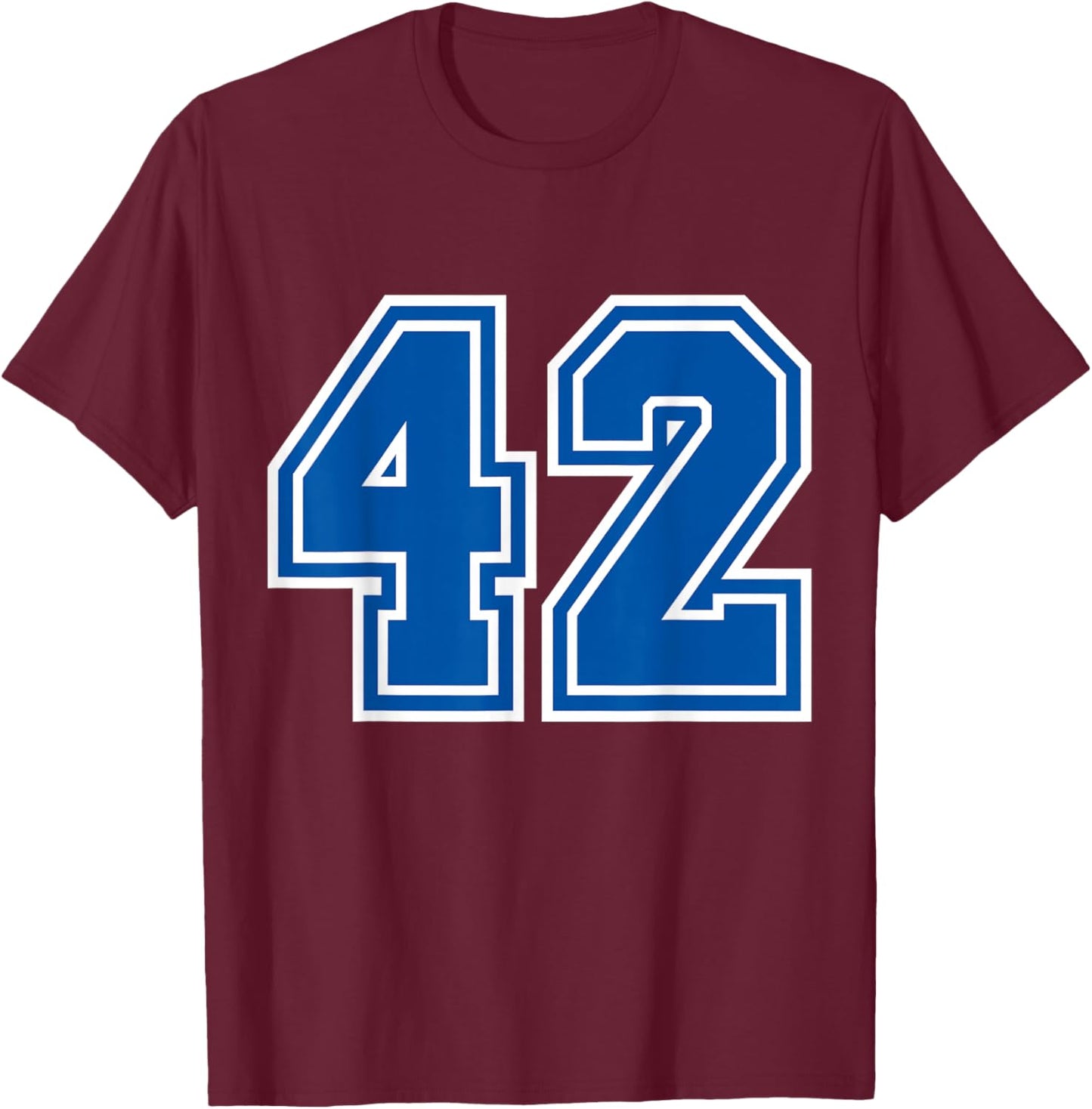 Number #42 Blue Sports Team Varsity Number T-Shirt - T-Shirt | Maroon