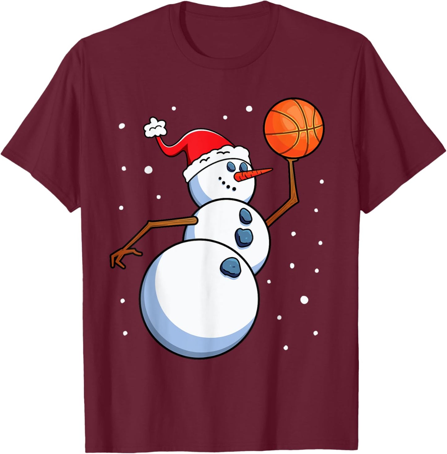 Snowman Basketball Player Santa Hat Men Boys Christmas Xmas T-Shirt - T-Shirt | Maroon