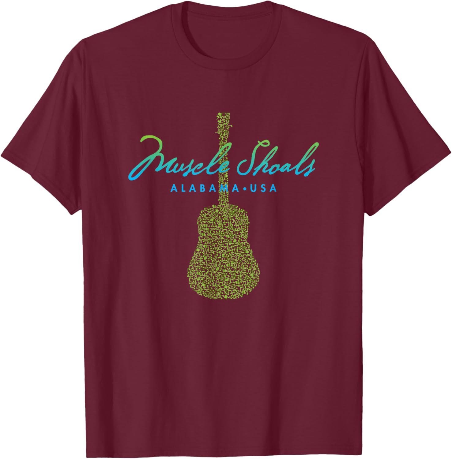 Muscle Shoals Alabama Guitar Design T-Shirt - T-Shirt | Maroon