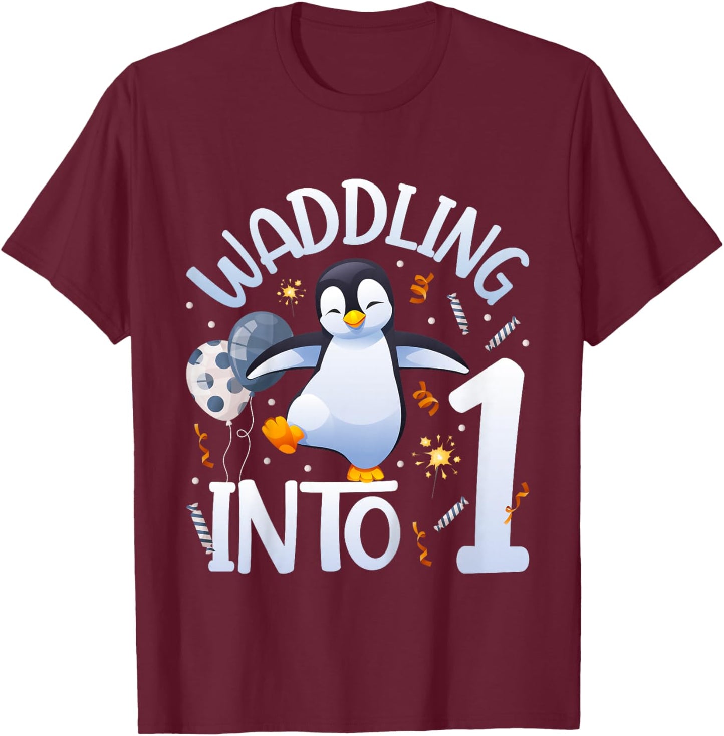 1st Penguin Birthday Party One Year Old Penguins T-Shirt - T-Shirt | Maroon