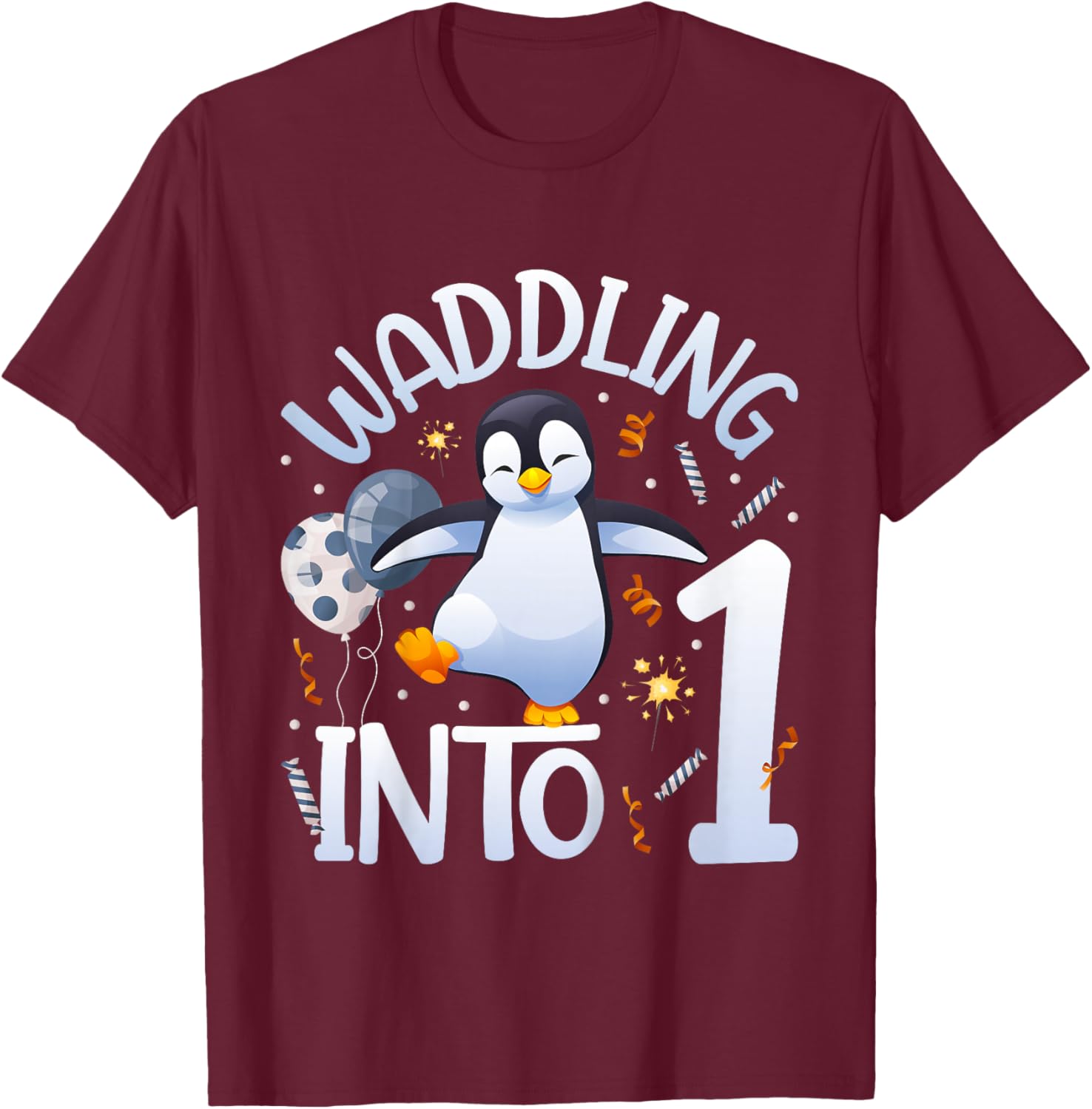 1st Penguin Birthday Party One Year Old Penguins T-Shirt - T-Shirt | Maroon
