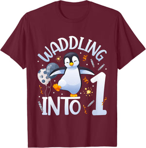 1st Penguin Birthday Party One Year Old Penguins T-Shirt - T-Shirt | Maroon