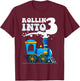 Rollin' Into 3 Train 3rd Birthday Party Three Years Old Boys T-Shirt - T-Shirt | Maroon