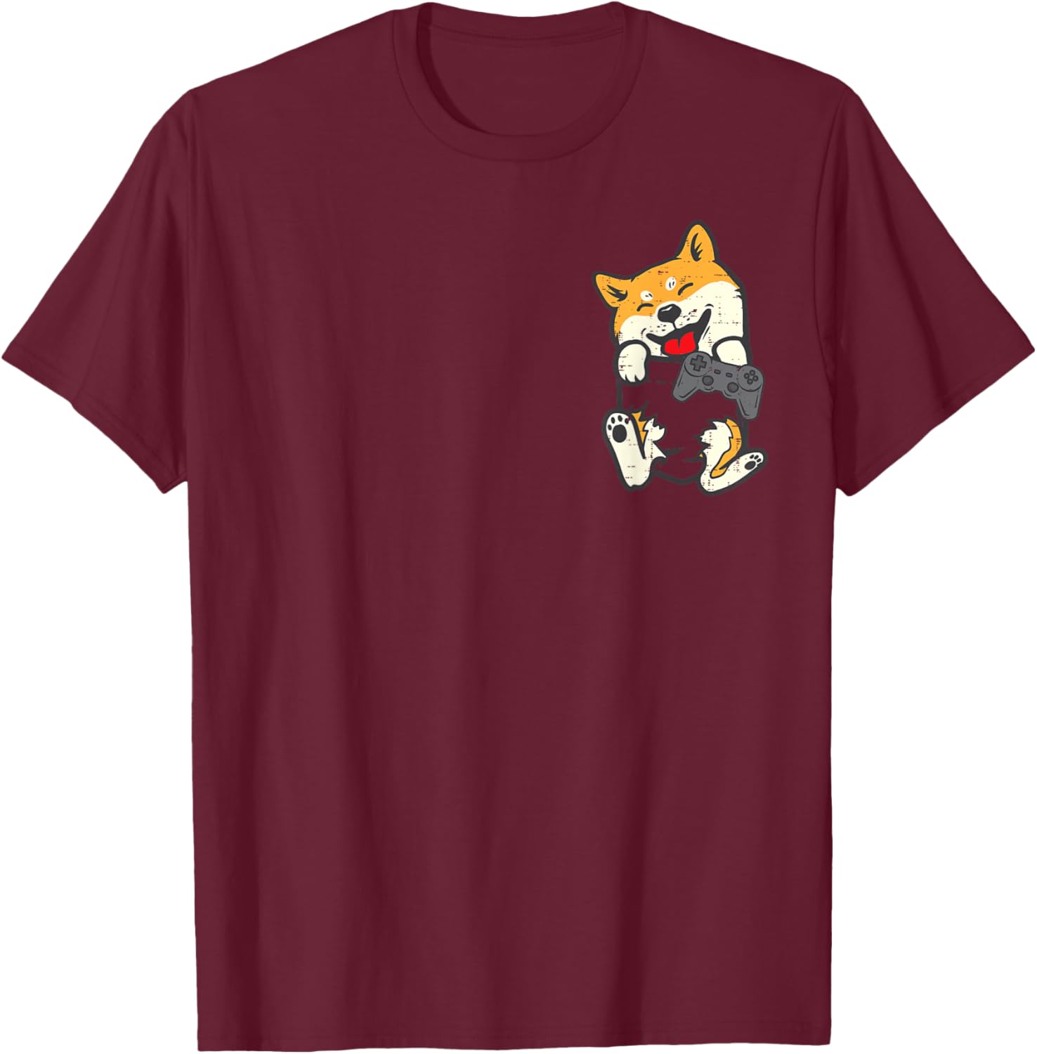 Shiba Inu Dog Gamer Pocket Kawaii Boys Kids Toddler Men Teen T-Shirt - T-Shirt | Maroon