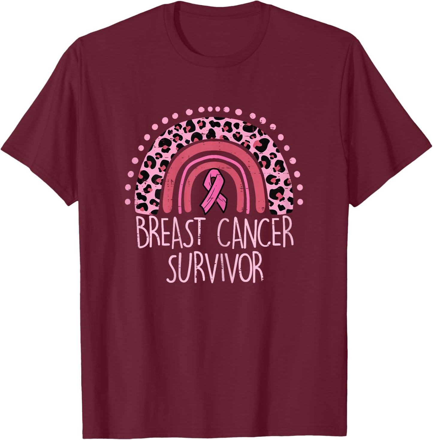 Survivor Rainbow Leopard Pink Breast Cancer Awareness Women T-Shirt - T-Shirt | Maroon