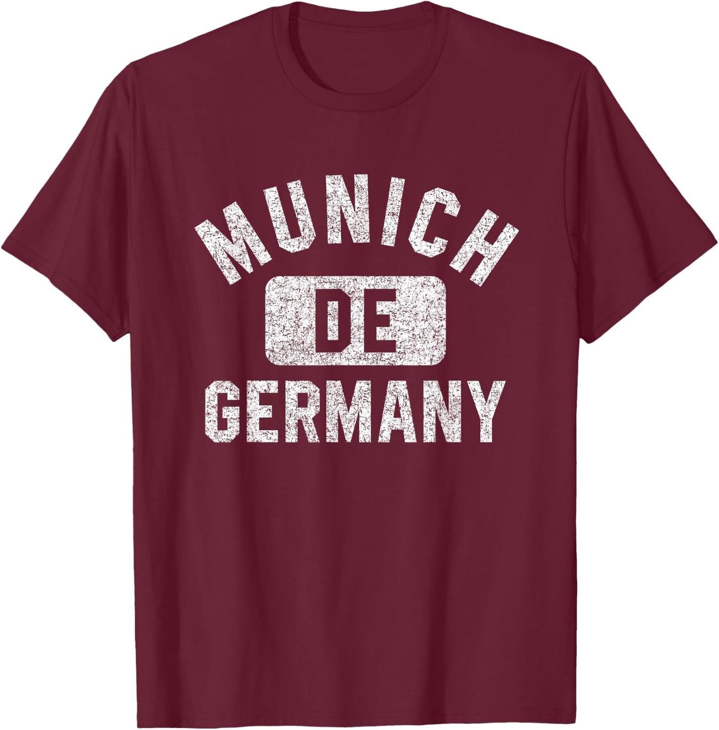 Munich Germany Gym Style Distressed White Print T-Shirt - T-Shirt | Maroon