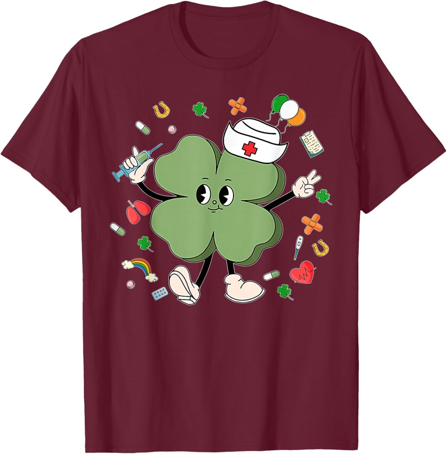 St Patricks Day Nurse Shamrock Saint Pattys Scrub Top Women T-Shirt - T-Shirt | Maroon