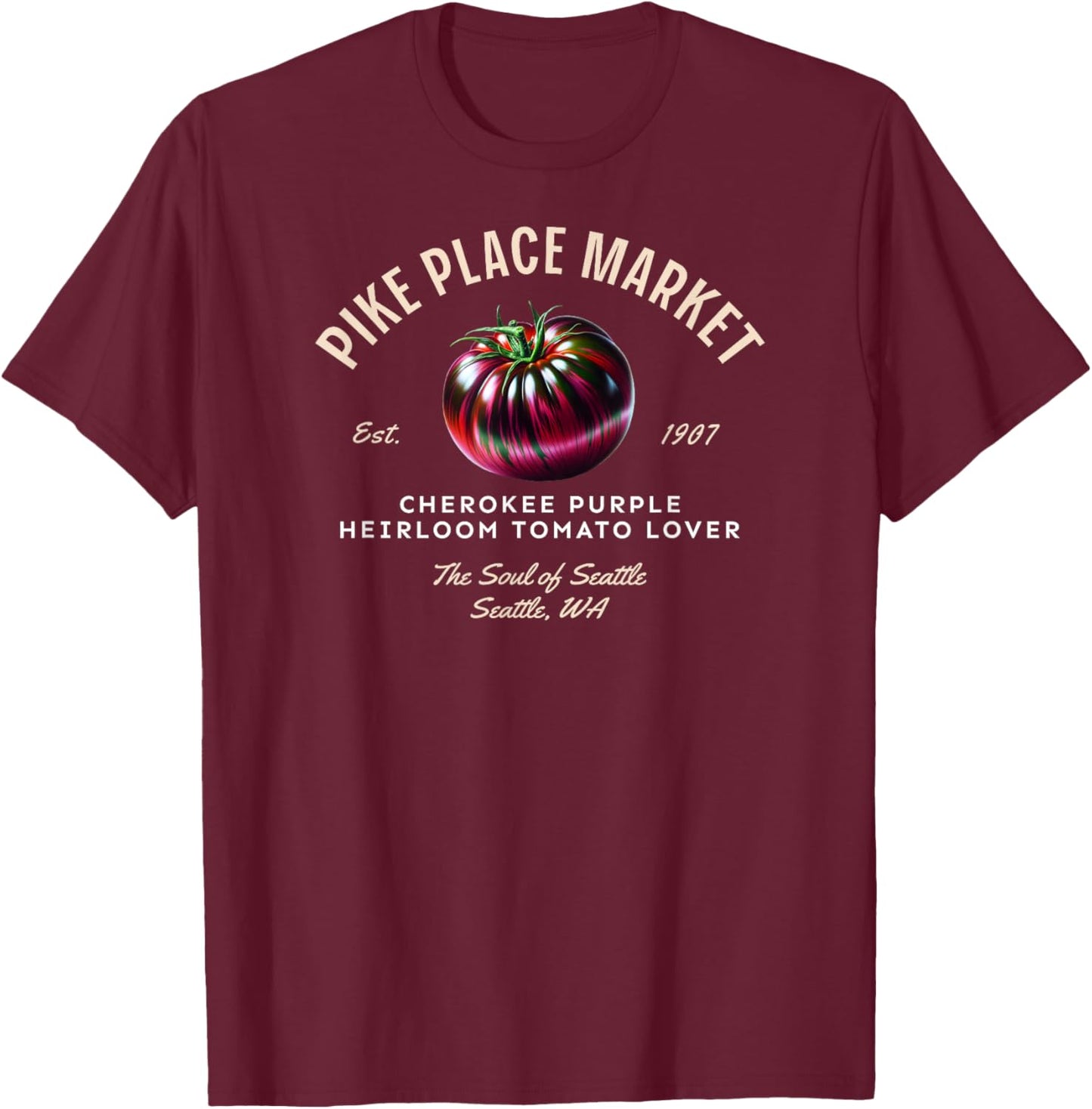 Cherokee Purple Tomato – Pike Place Market Heirloom T-Shirt - T-Shirt | Maroon