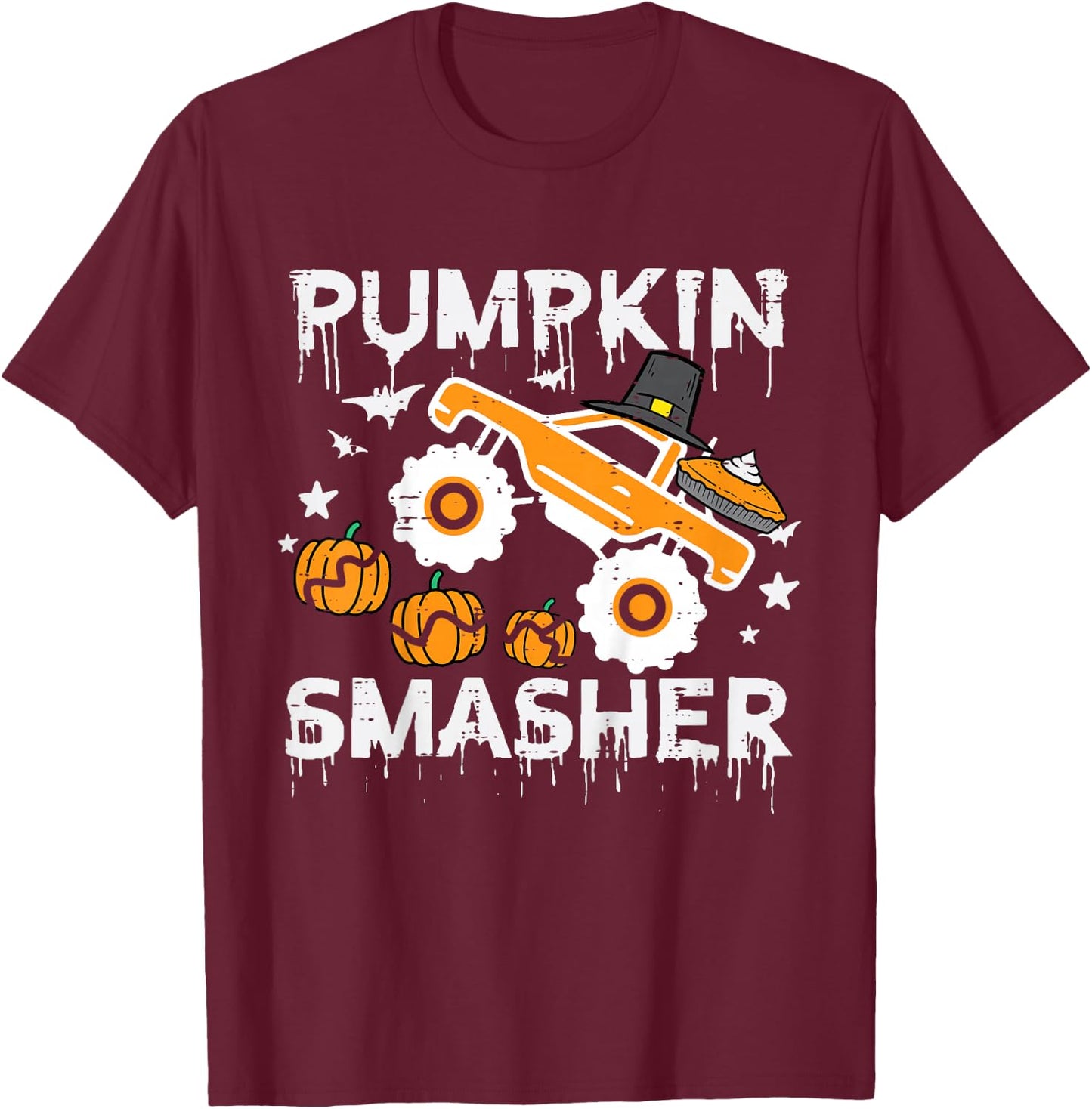 Thanksgiving Monster Truck Pumpkin Smasher Toddler Boys Kids T-Shirt - T-Shirt | Maroon
