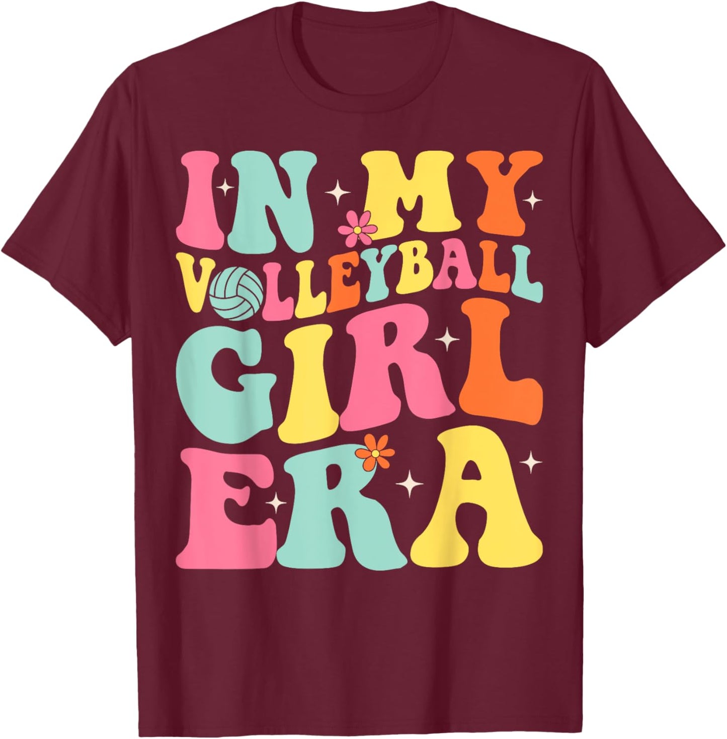Groovy In My Volleyball Girl Era T-Shirt - T-Shirt | Maroon