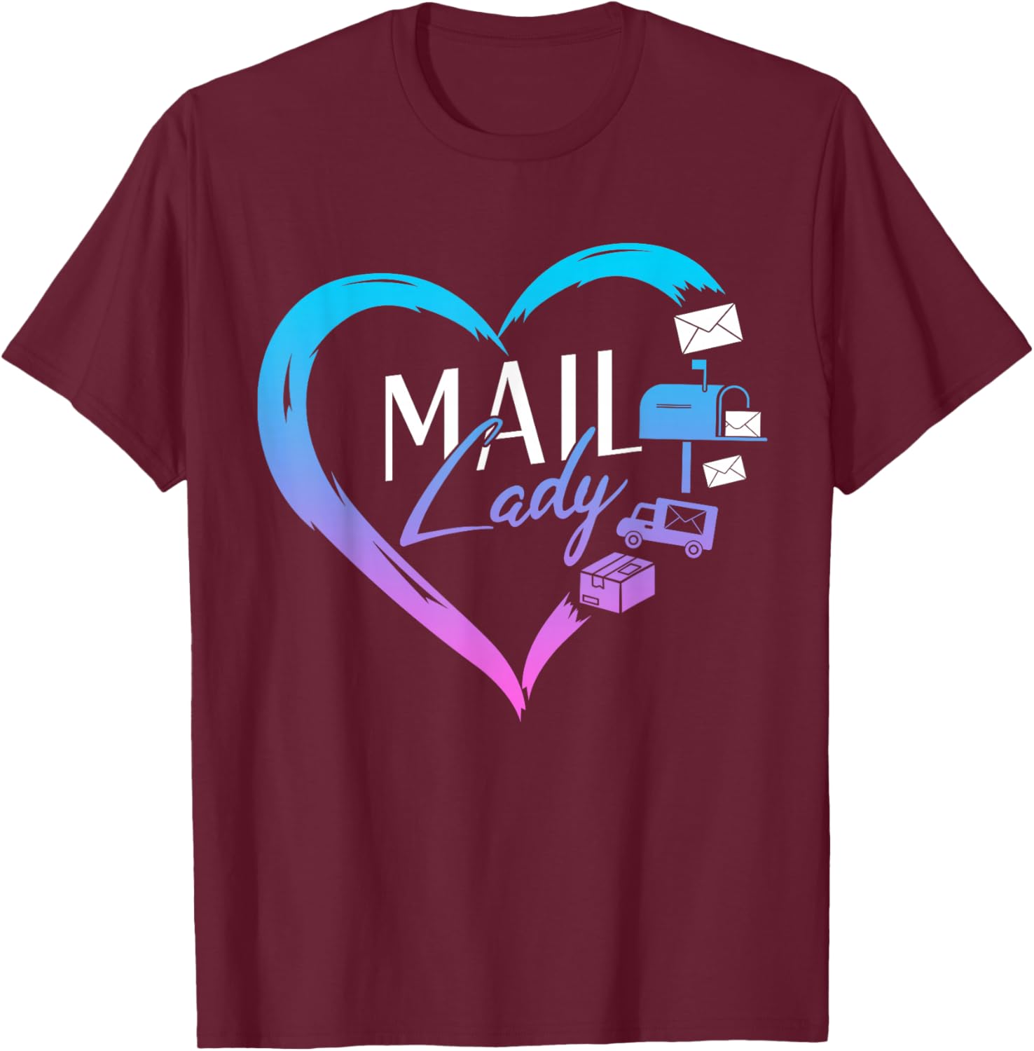 Female Postal Worker Mail Lady Heart World Post Day T-Shirt - T-Shirt | Maroon