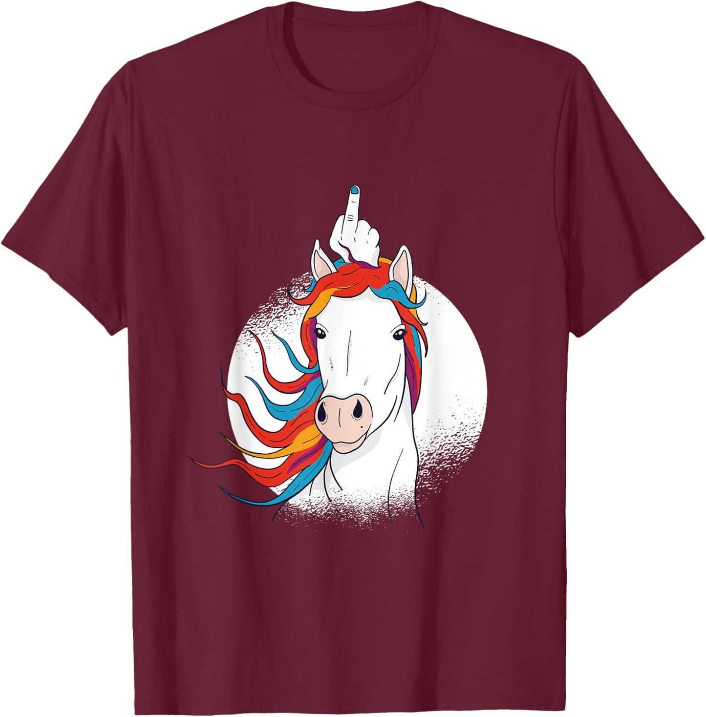 Crude Humor Funny Unicorn Middle Finger Sarcasm Adult Fun T-Shirt - T-Shirt | Maroon