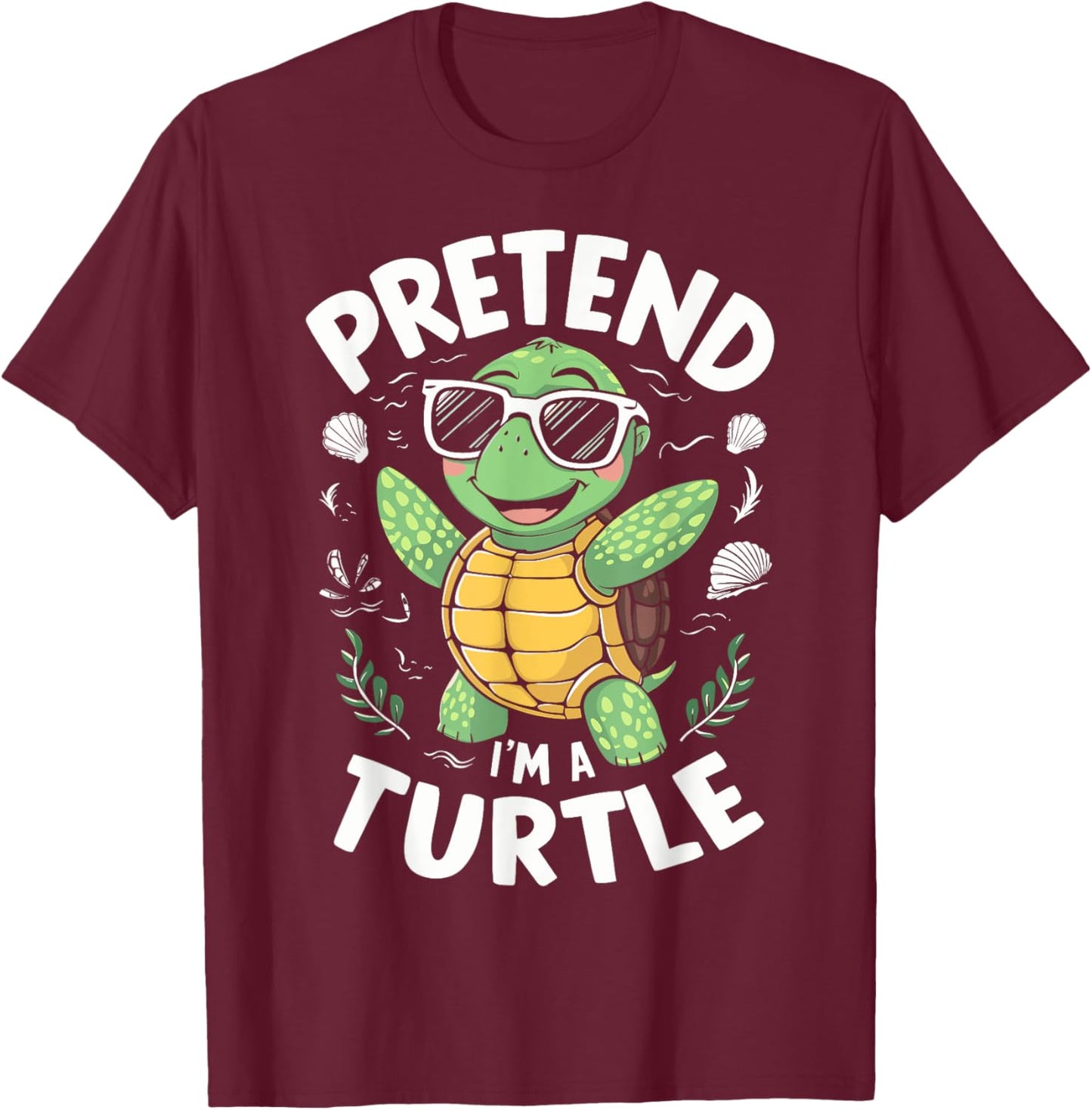 Pretend I'm A Turtle Halloween Party Pretend I'm A Turtle Funny Lazy Halloween Matching -Adults, -Kids Black Cartoon Turtle Neck Short Sleeve Size: Small T-Shirt - T-Shirt | Maroon