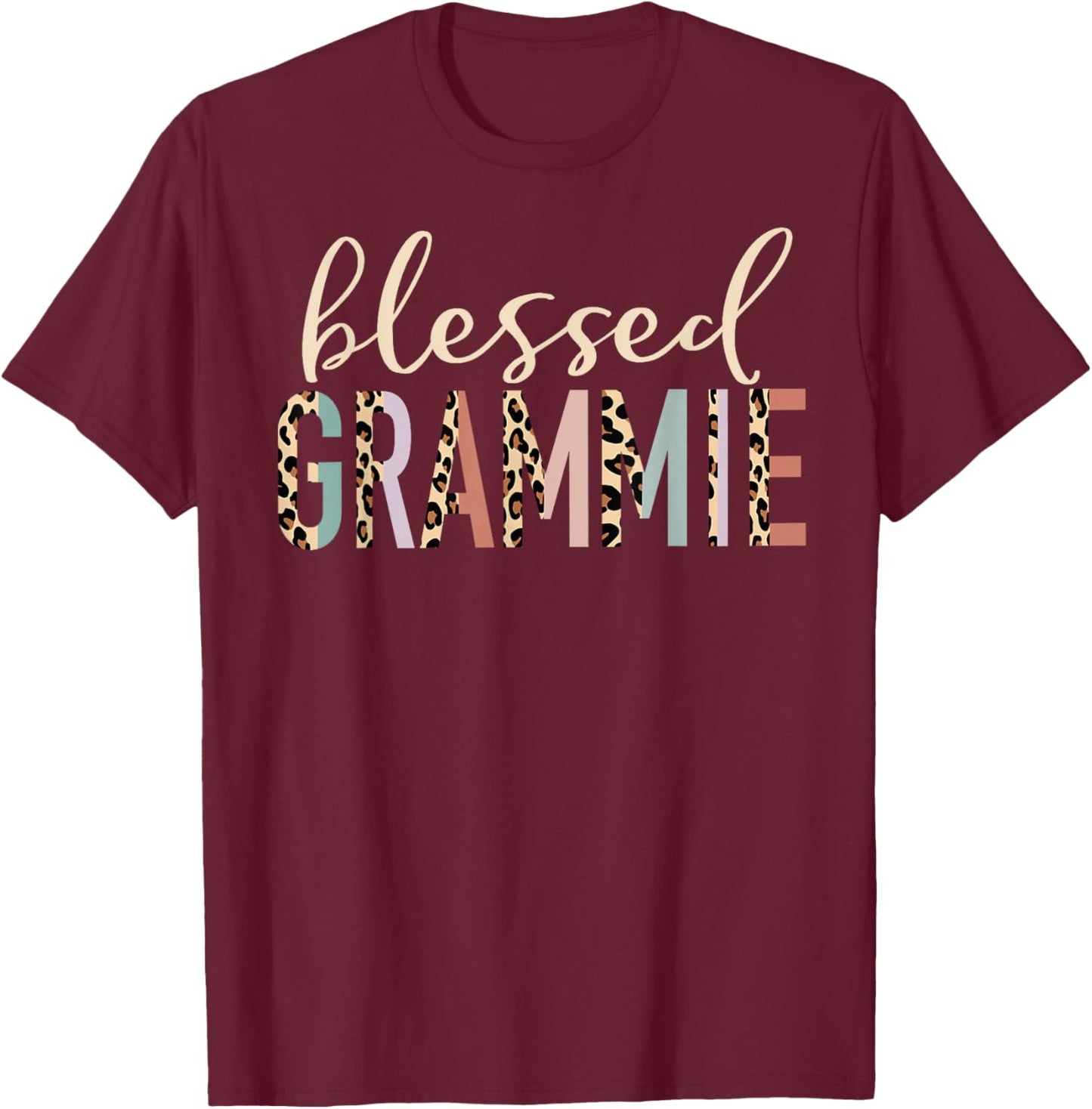Blessed Grammie Cute Leopard Print T-Shirt - T-Shirt | Maroon