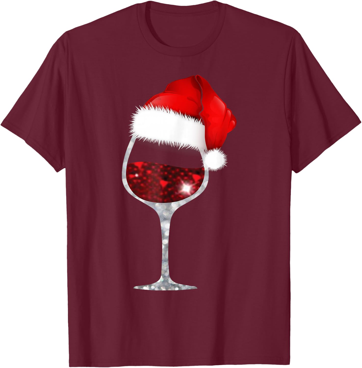 Wine Glass Xmas Christmas Wine Lovers Santa Hat Gift T-Shirt - T-Shirt | Maroon