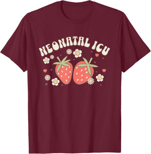 Strawberry NICU Nurse Gifts -Adults Strawberry NICU Nurse Neonatal Nurse Practitioner Graduation Black Short Sleeve Classic Fit Modern Classic Fit Crew Collar Small T-Shirt - T-Shirt | Maroon