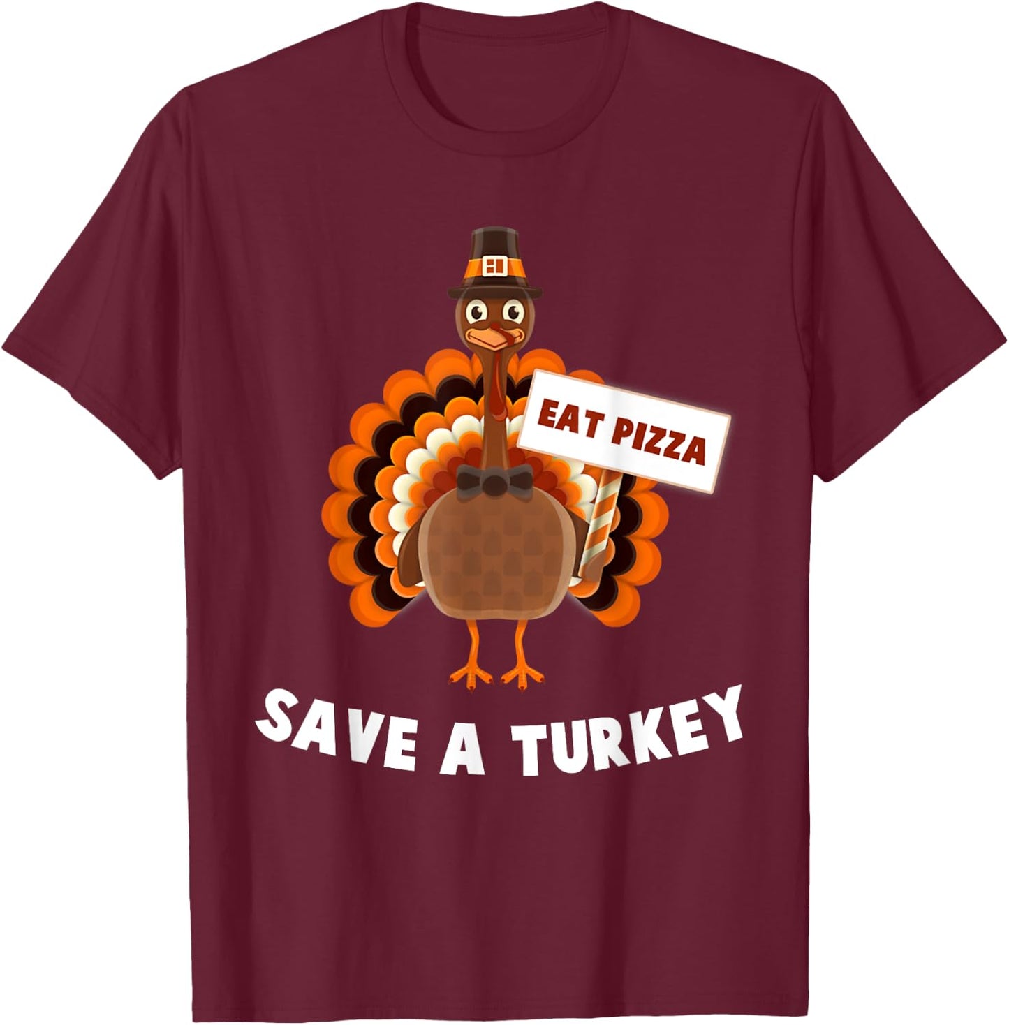 Turkey Eat Pizza Funny Thanksgiving T-Shirt - T-Shirt | Maroon