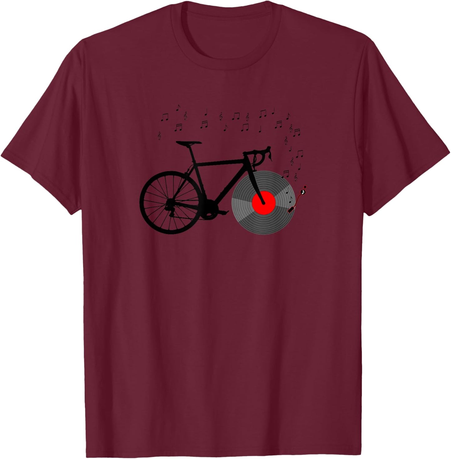 Bicycle Vinyl Record Player Bike Sound Music Notes T-Shirt - T-Shirt | Maroon