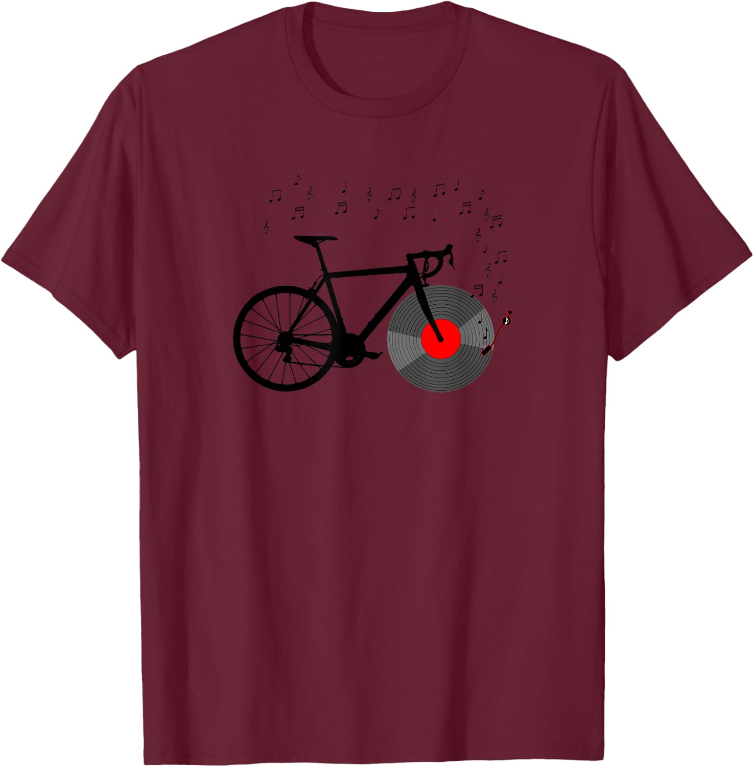 Bicycle Vinyl Record Player Bike Sound Music Notes T-Shirt - T-Shirt | Maroon