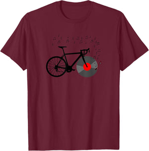 Bicycle Vinyl Record Player Bike Sound Music Notes T-Shirt - T-Shirt | Maroon