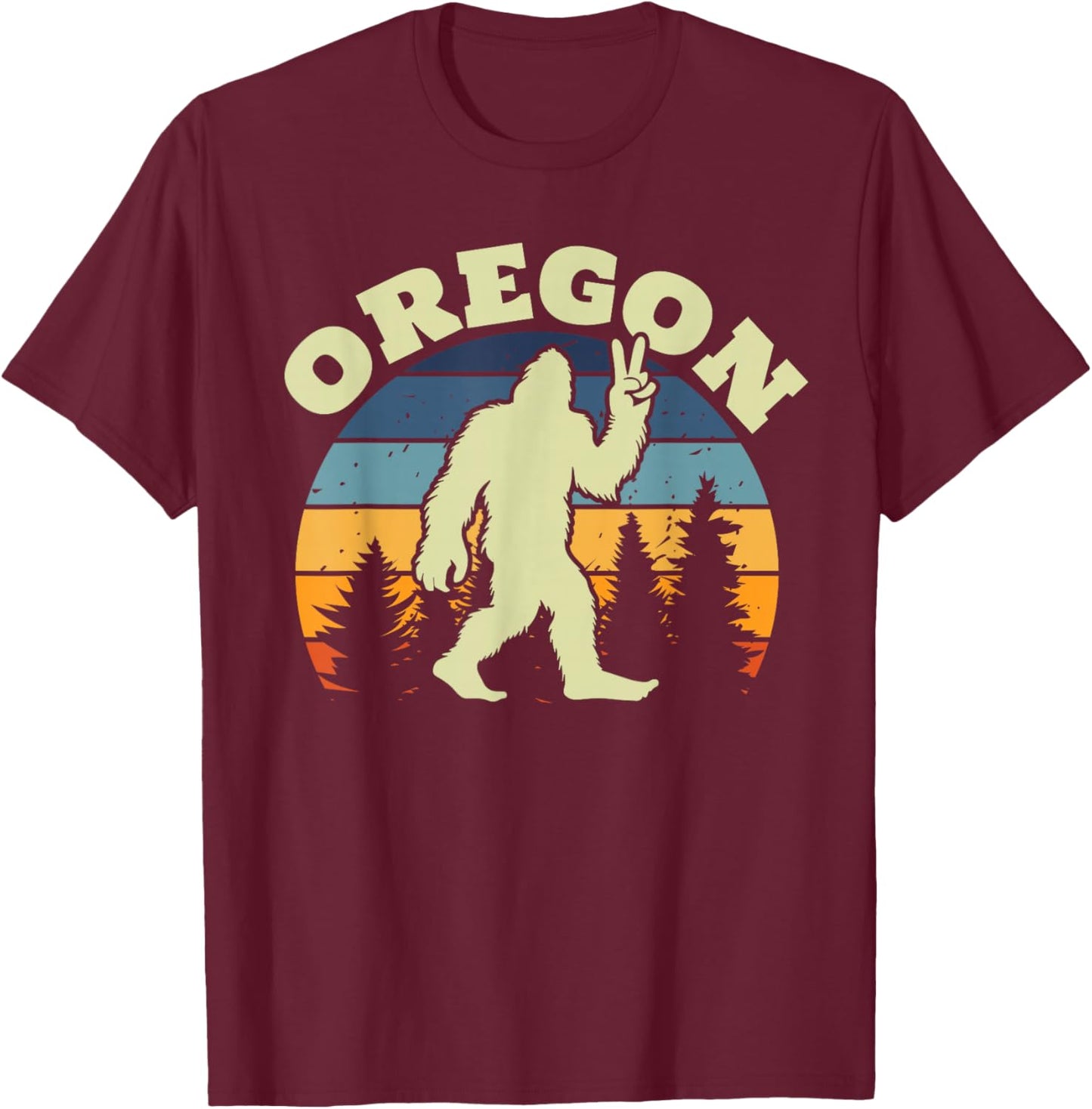 Oregon US State Bigfoot Sasquatch Silhouette Retro T-Shirt - T-Shirt | Maroon