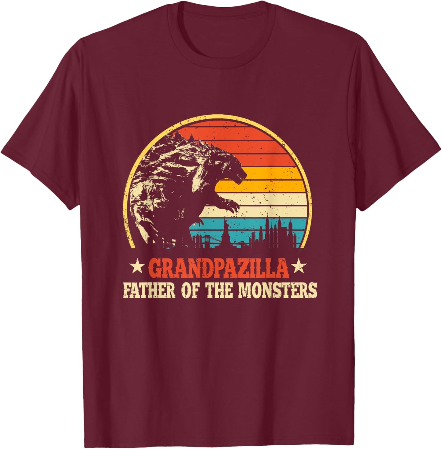 Grandpazilla Grandpa Of The Monsters Vintage Father's Day T-Shirt - T-Shirt | Maroon