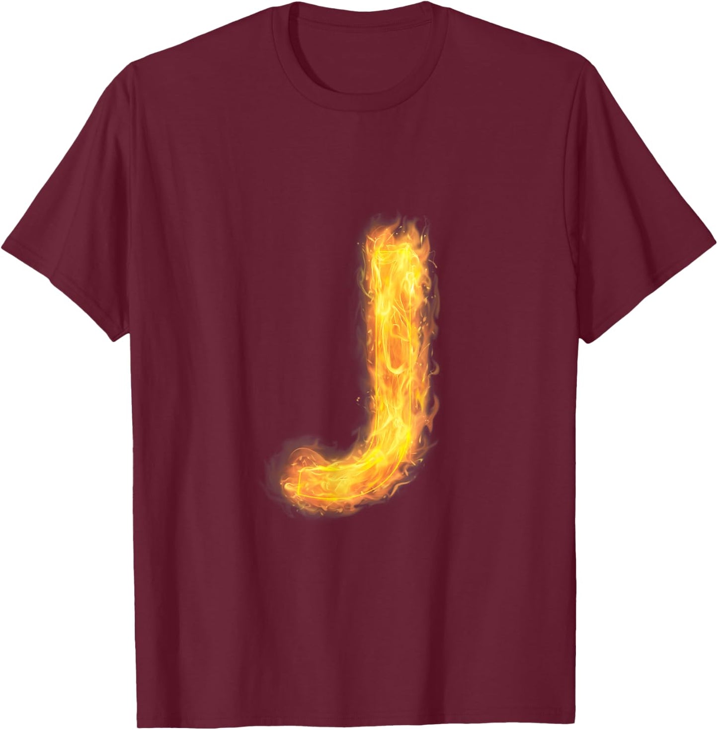 Letter J Sign Alphabet Last Name Consonants Fire Flame Gift T-Shirt - T-Shirt | Maroon