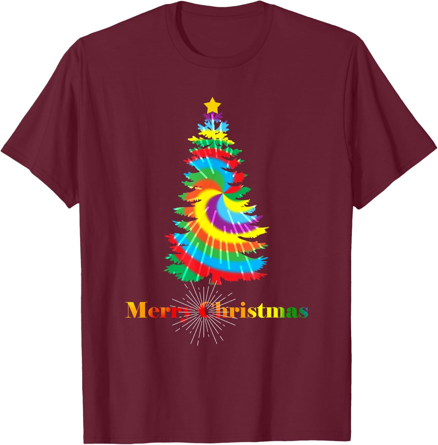 Tie Dye Colorful Retro Family Christmas Tree Holiday Gift T-Shirt - T-Shirt | Maroon