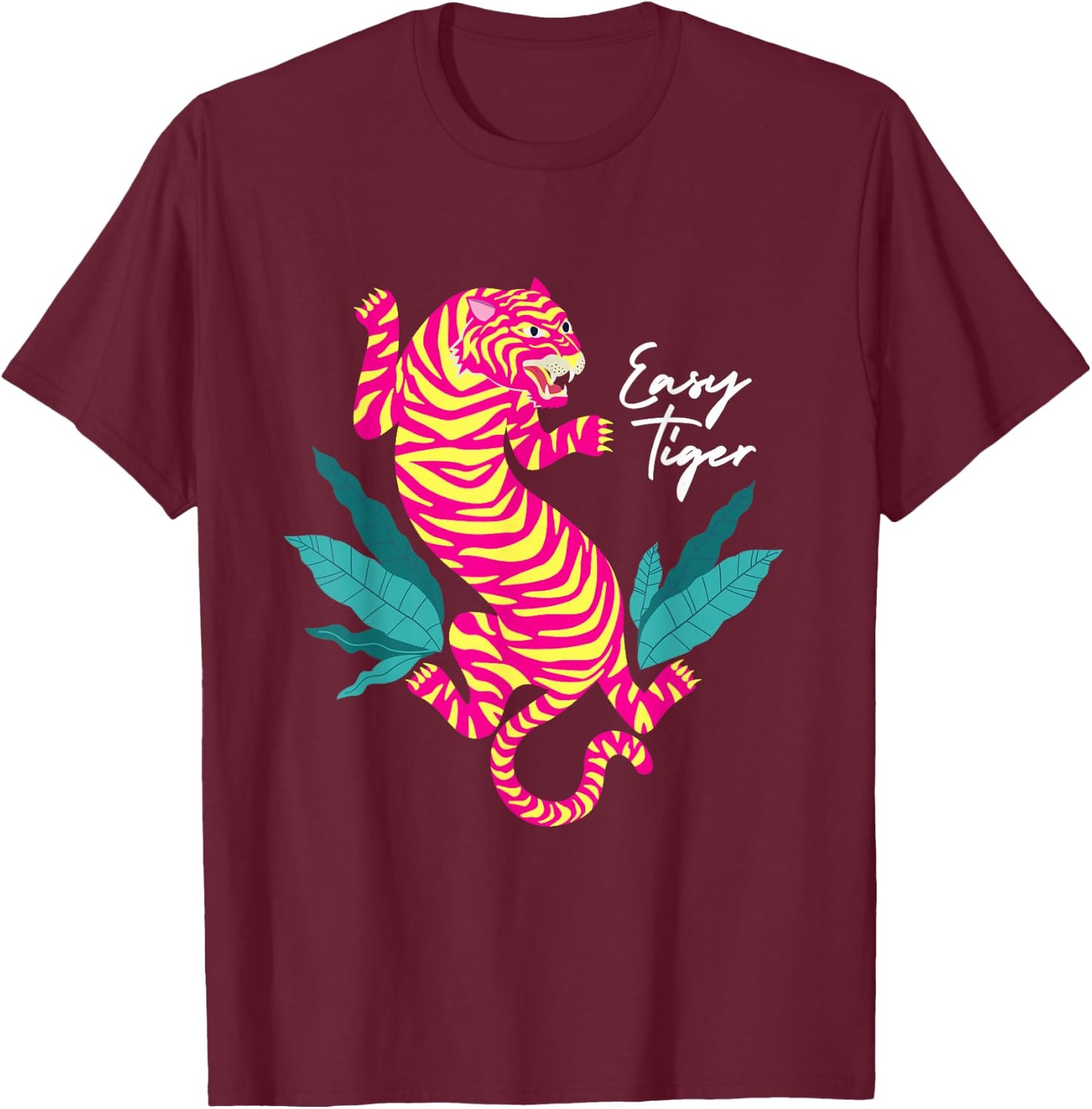 Tiger Apparel & Clothing Retro Hip Fashion Graphic - Women's -Adults Black Animal Print Classic Fit Short Sleeve - Small T-Shirt - T-Shirt | Maroon