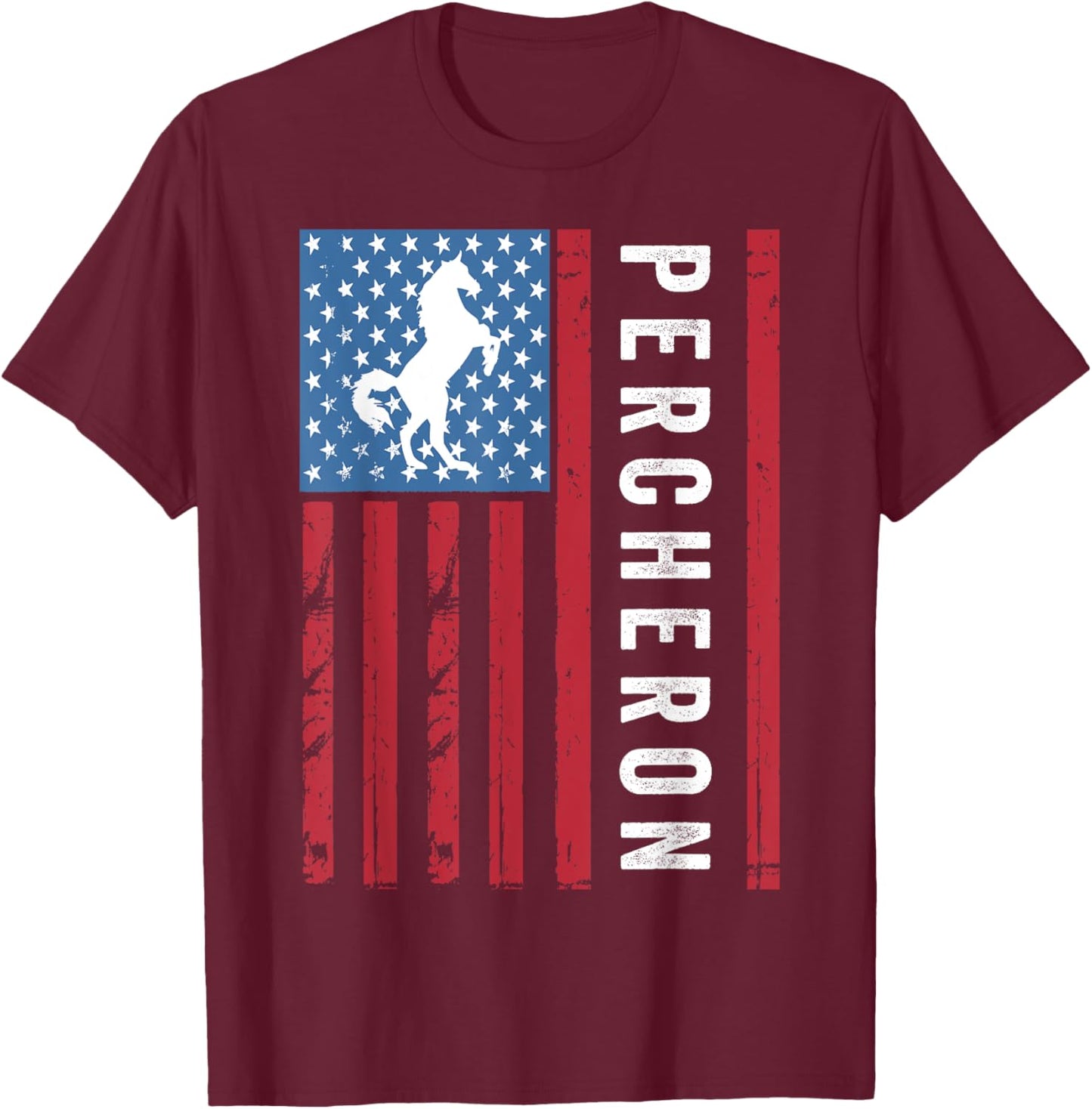 Percheron Horse with American Flag, Percheron Horse Women Kids Men T-Shirt - T-Shirt | Maroon
