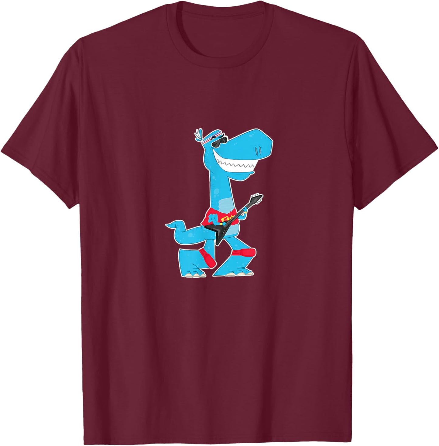 T-Rex Tyrannosaurus Rex with guitar T-Shirt - T-Shirt | Maroon