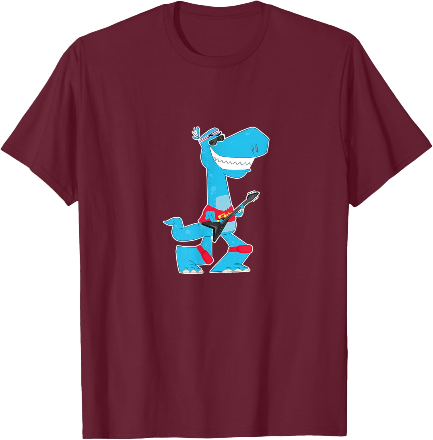 T-Rex Tyrannosaurus Rex with guitar T-Shirt - T-Shirt | Maroon