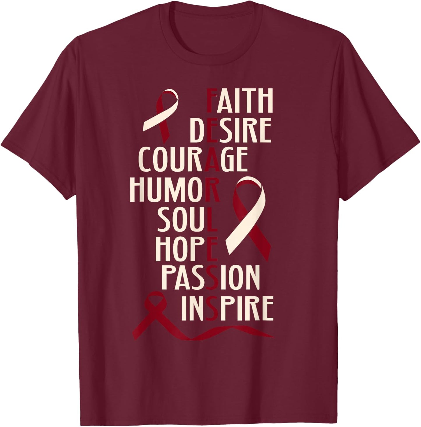 Oral Head Neck Cancer Awareness Fearless Inspirational T-Shirt - T-Shirt | Maroon