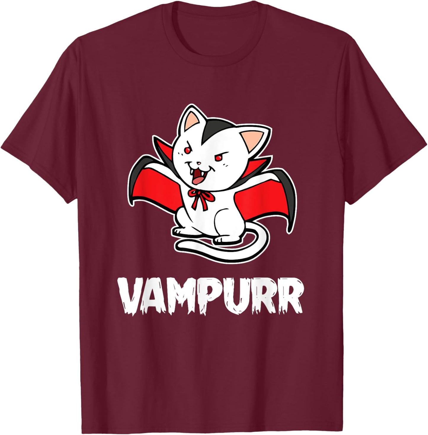 Vampurr Halloween Costume Funny Vampire Kitten Cat Dracula Men Women Kids T-Shirt - T-Shirt | Maroon