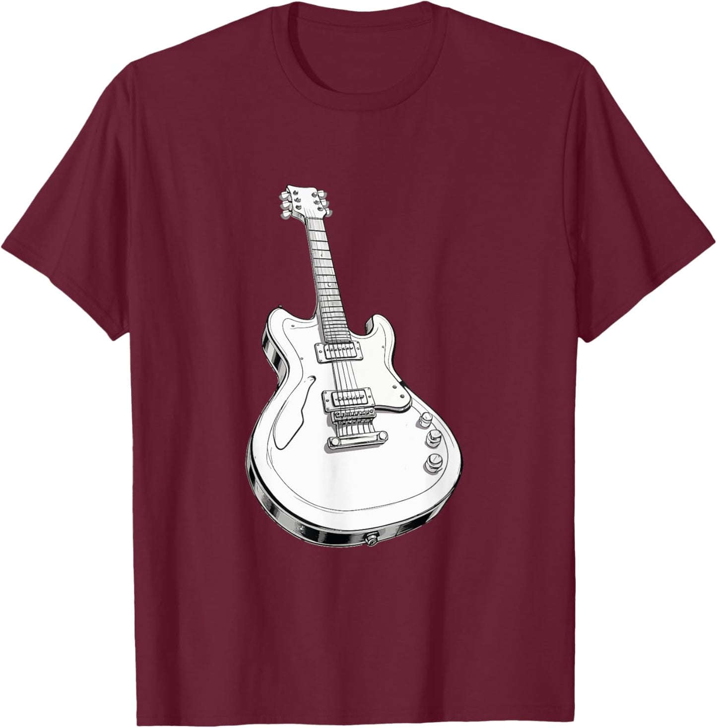 Classic White Electric Guitar T-Shirt - T-Shirt | Maroon