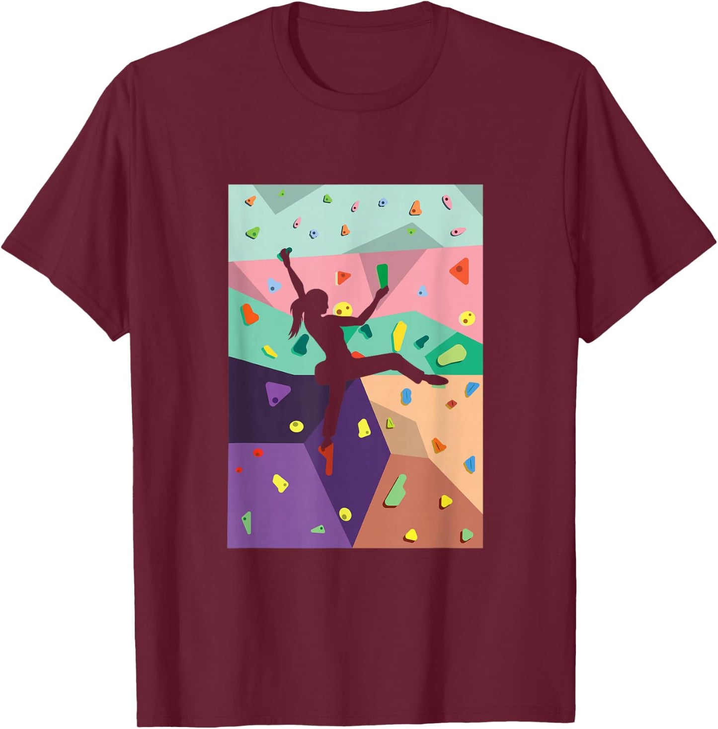 Cute Colorful Rock Climbing Bouldering Wall Climber T-Shirt - T-Shirt | Maroon